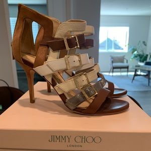 Jimmy Choo Bubble Gladiator Sandal Multi Buckle Shoe heels 7.5 (38)